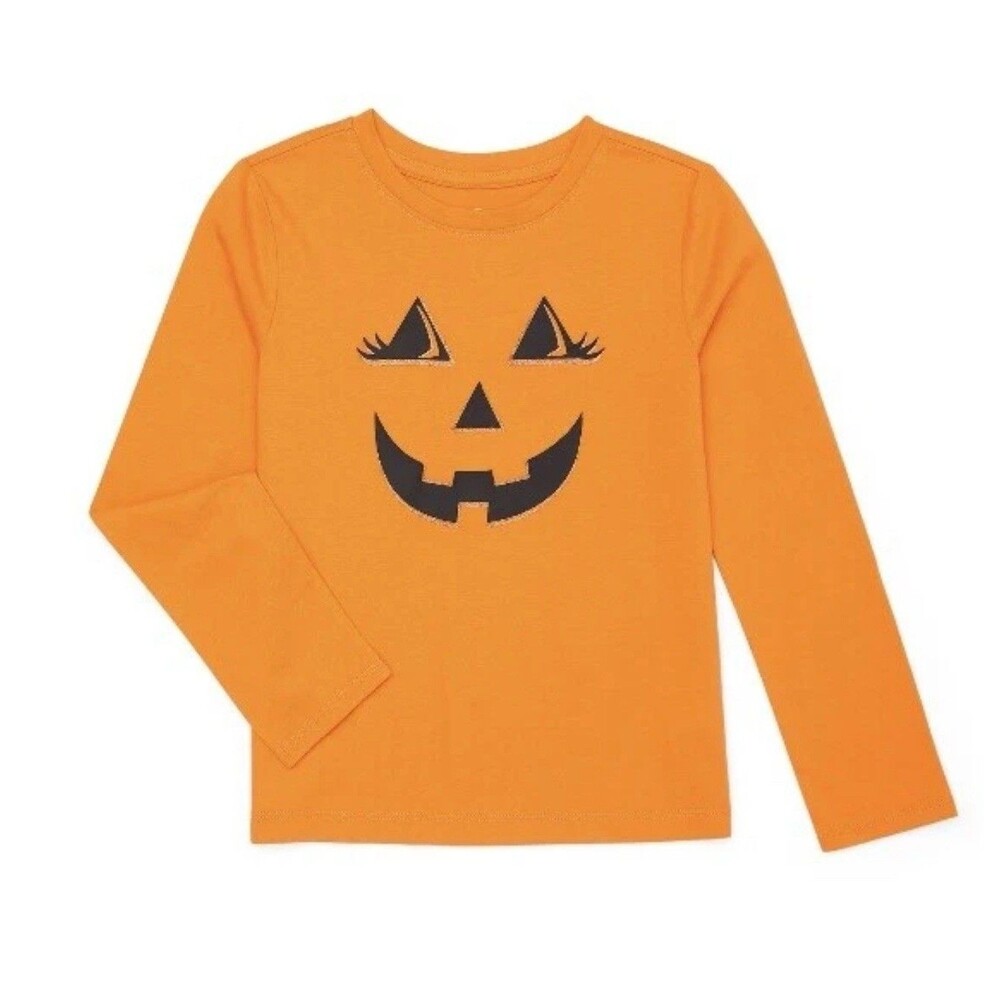 Pumpkin Face Jack O Lantern Long Sleeve Tee Shirt Girls L (10-12) Halloween
